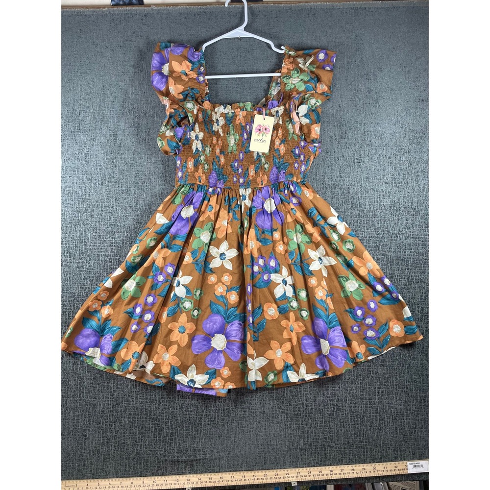 Entro Change The Rules Floral Dress Brown Multicolor Smocked Ruffle Mini Medium